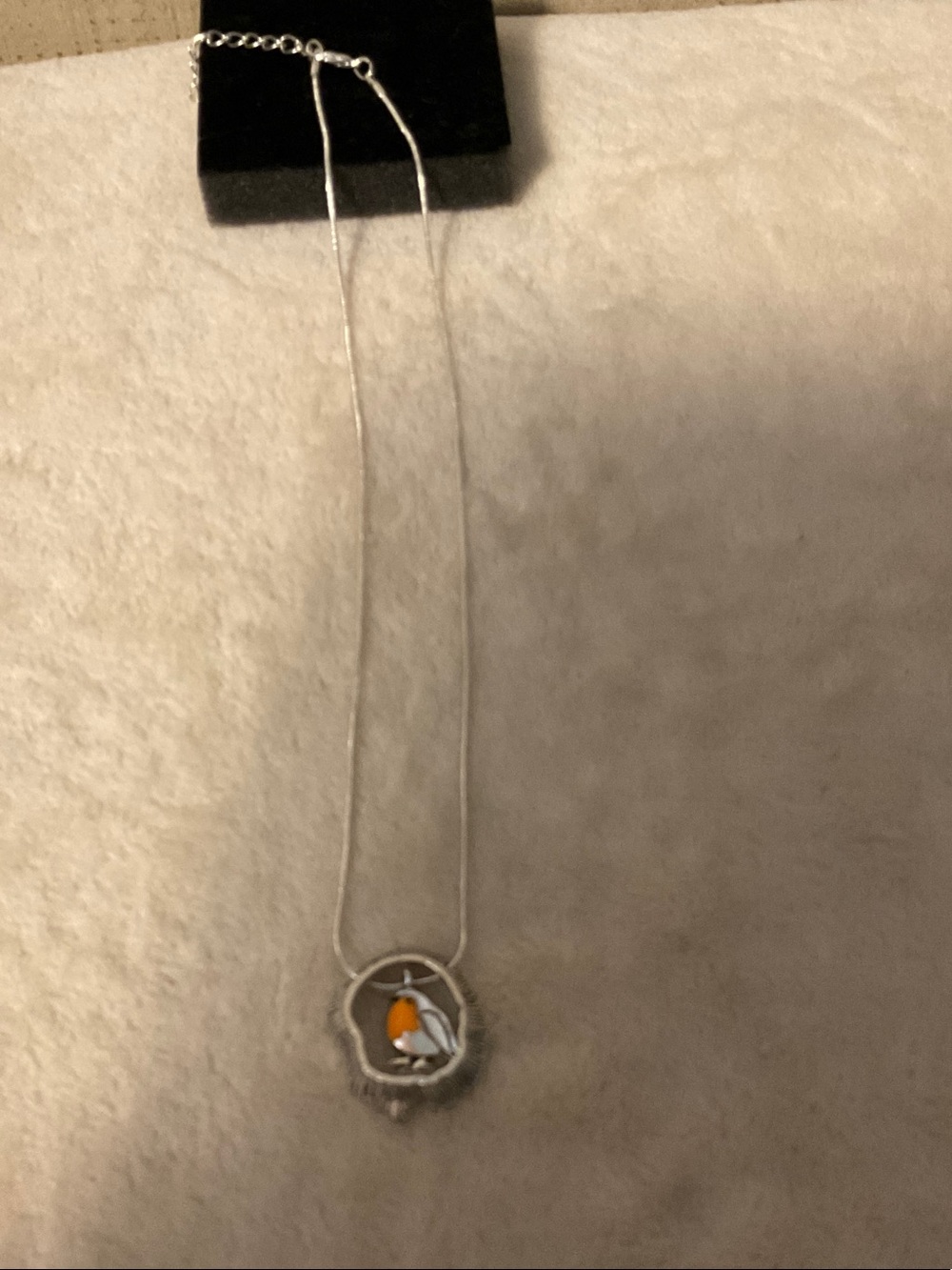 Silver-tone Necklace with Orange Bird Pendant by